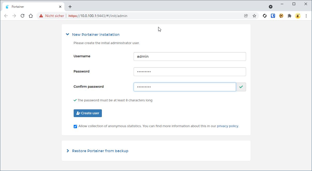 Portainer Admin Creation