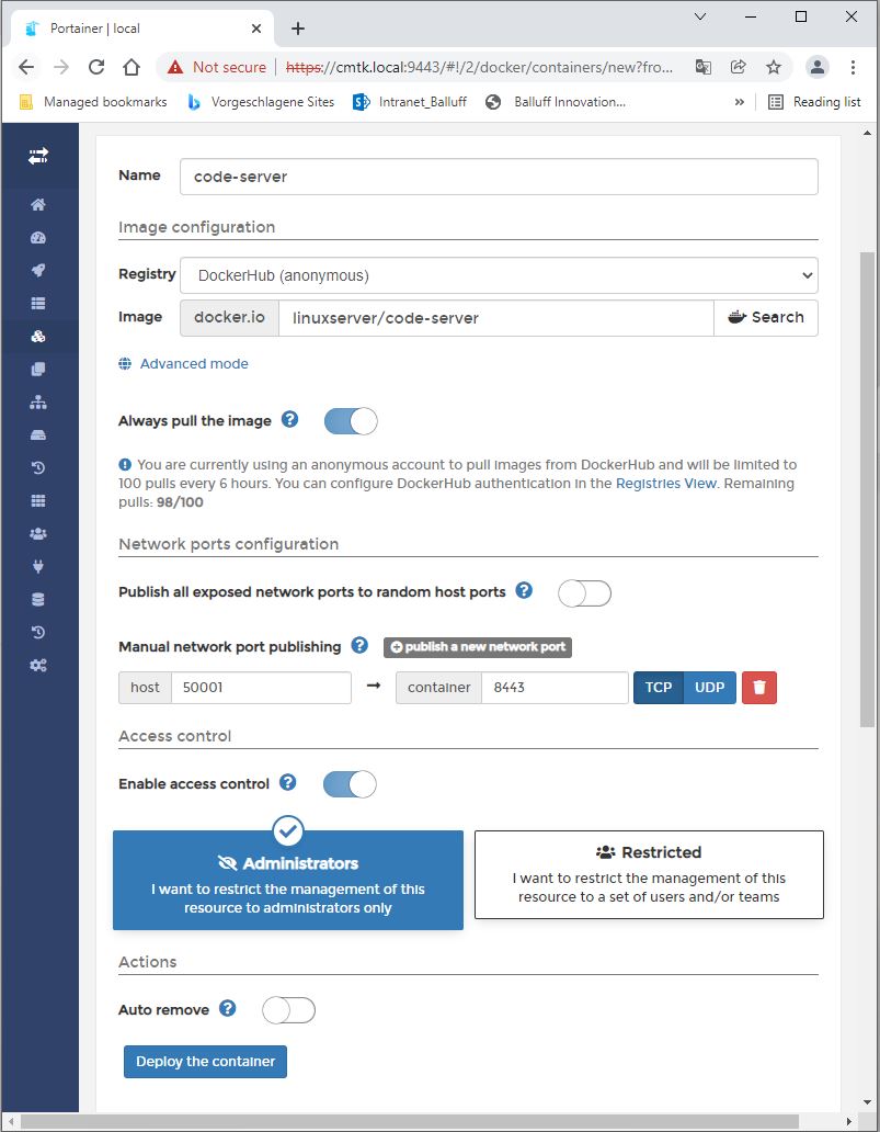 Change files inside the container using code-server - Balluff CMTK ...