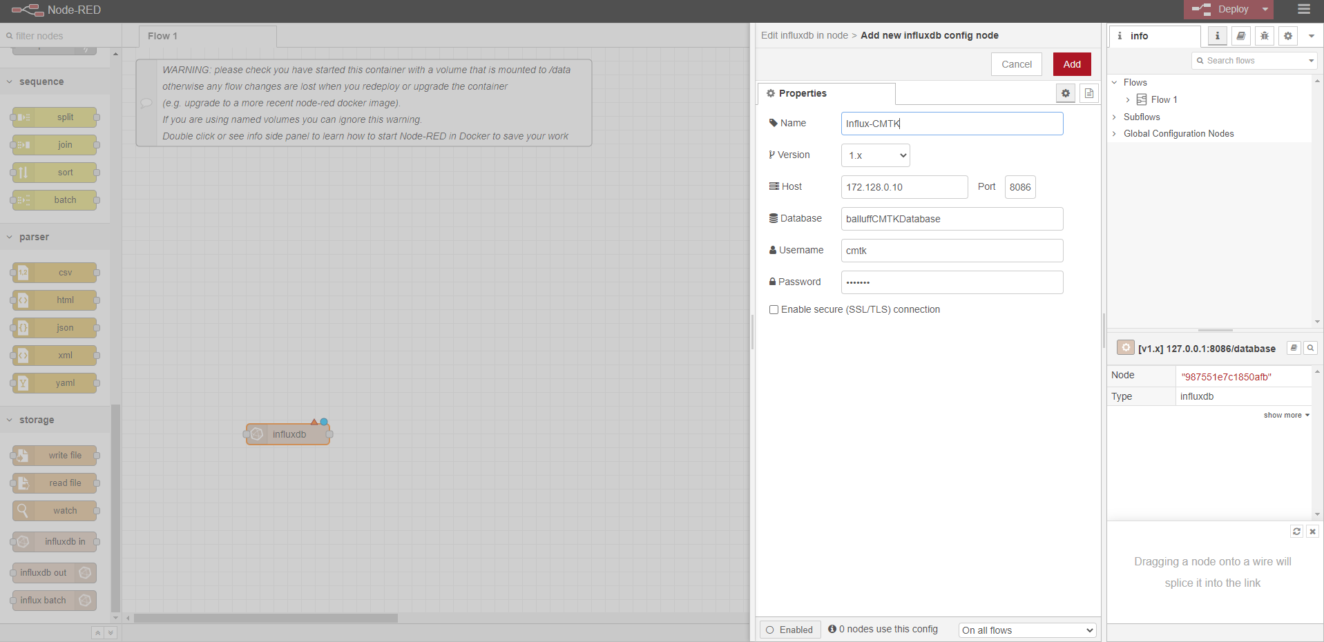 Sensor data via InfluxDB with Node-RED - Balluff CMTK Developer's Guide